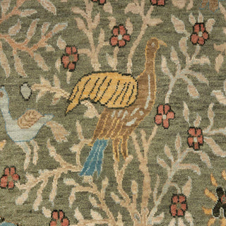 8x10 Green Birds Peacock Fine Knotted Motifs Wool Rug