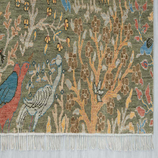 8x10 Green Birds Peacock Fine Knotted Motifs Wool Rug