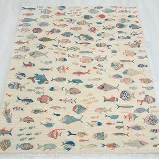 Pisces 8x10 Fine Hand Knotted Fish Motifs Wool Rug