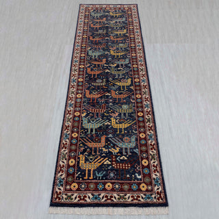 2'6x10 Traditional Caucasian Birds Inspired Wool Rug