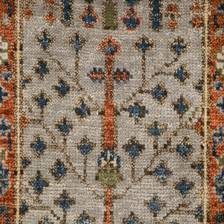 Kazak Caucasian hand-knotted runner with tree of life motif in ivory orange blue accents. 2.6x10 ft geometric