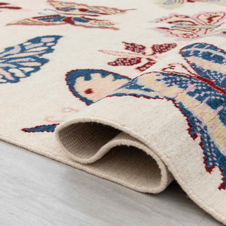 Kids room and nursery friendly hand-knotted butterfly rug, ivory background, colorful design, 9x12 ft