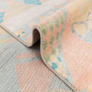 Large 10x14 hand-knotted area rug, flatweave look, pastel geometric design for modern living room décor.