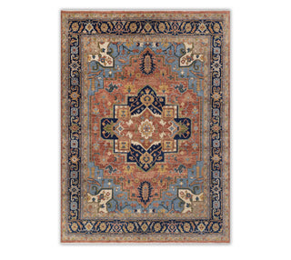 Large Area Rust Blue Persian Hand Knotted Serapi Soft Quality Wool Oversize Rug