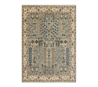 Light Soft Green Ivory Tree of life Modern Designer Soft Oushak Turkish Style Wool Ushak