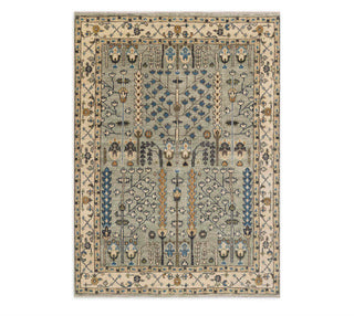 Light Soft Green Ivory Tree of life Modern Designer Soft Oushak Turkish Style Wool Ushak