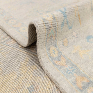 Low-pile 8x10 hand-knotted area rug, neutral grey pastel Oushak design for serene living rooms