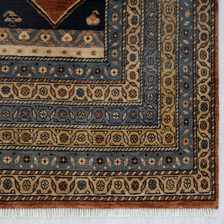 Luxury 8x10 ivory Persian wool rug, hand-knotted, durable pile, geometric design for dining room