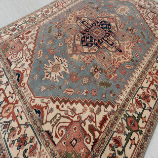 Moshari - Blue Cream Serapi Heriz Classic Persian Hand Knotted Wool Rug