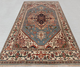 Moshari - Blue Cream Serapi Heriz Classic Persian Hand Knotted Wool Rug