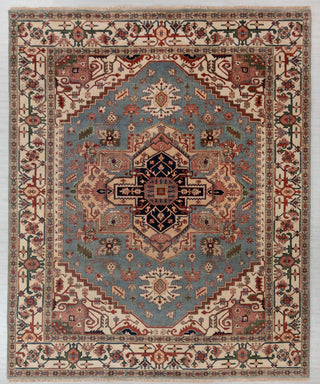 Moshari - Blue Cream Serapi Heriz Classic Persian Hand Knotted Wool Rug