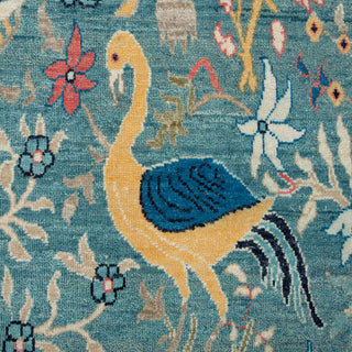 4x6 Blue Traditional Botanical Birds Wool Rug