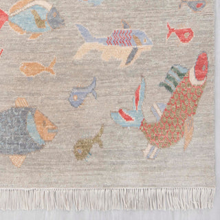 Pisces 9x12 Fine Weave Fish Motifs Wool Nursery Rug