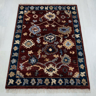 Langford 4x5 Hand Knotted Floral Oushak Wool Rug