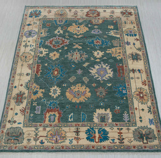 Adam 9x12 Teal Modern Floral Oushak Woolen Rug