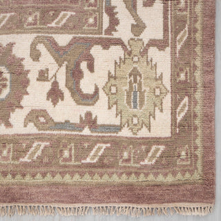 Modern classic hand-knotted rug with distressed Oushak floral pattern in warm rose and cream, 9x12