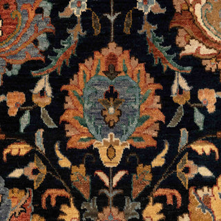 Modern classic hand-knotted wool rug with curvilinear floral lattice in navy and ivory tones, 8x10