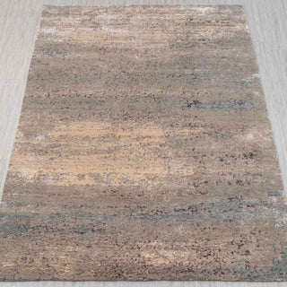 Modern hand-knotted rug in brown, caramel, sage with abstract textured design, 8x10 area rug