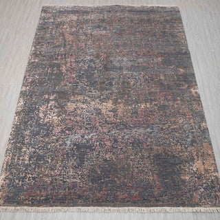 Modern hand-knotted rug in charcoal, copper, rose with abstract distressed design, 8x10 area