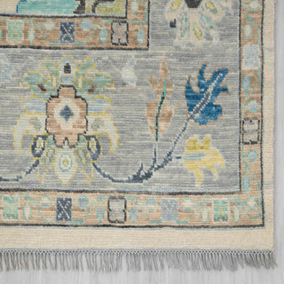 Modern hand-knotted rug with abstract Oushak-inspired floral pattern in ivory, blue, aqua and grey, 10x14.