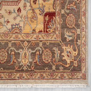 Modern hand-knotted rug with abstract Oushak floral and medallion pattern in taupe, gold, rust palette, 8x10.