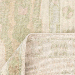 Modern hand-knotted rug with abstract Oushak pattern in ivory, sage, blush accents, 9x12 area