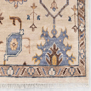 Modern hand-knotted rug with abstract Oushak pattern in ivory, slate blue, beige, 8x10.
