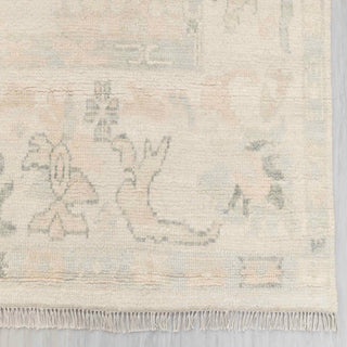 Modern hand-knotted rug with abstract Oushak pattern in washed ivory and grey neutrals, 8x10 area

