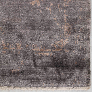 Modern hand-knotted rug with abstract damask pattern in charcoal, stone, subtle sheen, 8x10.