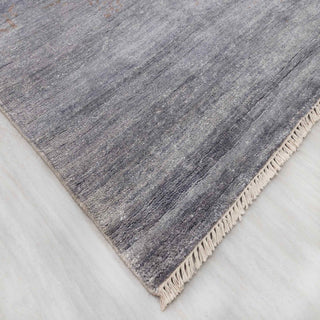 Modern hand-knotted rug with abstract damask pattern in layered blue-grey neutrals, 8x10.