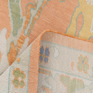Modern hand-knotted rug with abstract floral Oushak pattern in bright orange and multicolor, 9x12