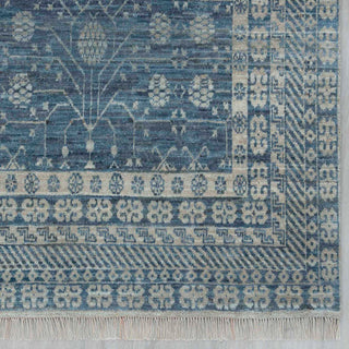 Modern hand-knotted rug with abstract geometric pattern in turquoise navy, 8x10 ft wool