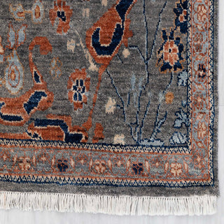 Modern hand-knotted rug with abstract organic pattern in grey, rust, and slate blue, 4x6.