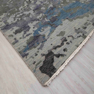 Modern hand-knotted rug with abstract organic pattern in navy blue grey tones. 8x10 area rug