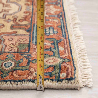 Modern hand-knotted rug with bold geometric linear medallion pattern in rust, navy, beige, 2.6x10.