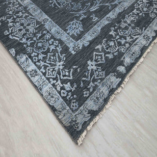 Modern hand-knotted rug with curvilinear floral pattern in gray ivory silver. 8x10 ft durable wool.