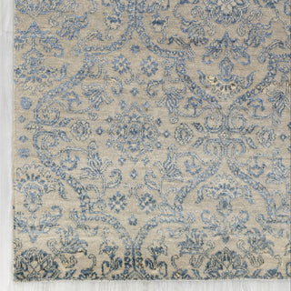 Modern hand-knotted rug with damask lattice pattern in cream navy grey. 8x10 area rug