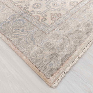 Modern hand-knotted rug with linear lattice pattern in neutral ivory and grey, 6x9.