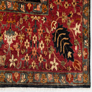 Modern hand-knotted rug with rich black background and deep red floral border, durable wool 10x14 living room carpet