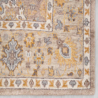 Modern hand-knotted rug with softly abstract floral pattern in beige, cream, gray, perfect 8x10 living room.