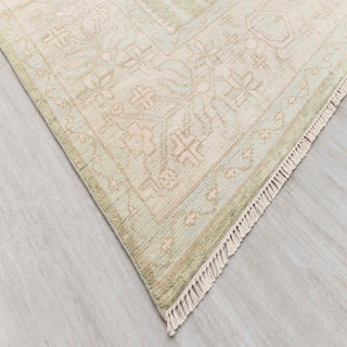 Modern hand-knotted rug with tone-on-tone tree-of-life pattern in washed green neutrals, 9x12 area