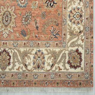Modern hand-knotted rug with vintage-style floral pattern in terracotta, ivory, taupe and blue tones, versatile 8x10 ft