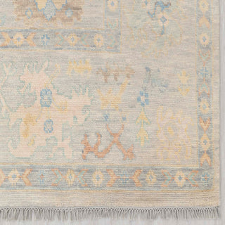 Modern hand-knotted rug with washed Oushak floral pattern in pale grey and pastels, 8x10