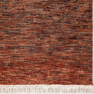 Modern hand-knotted runner with abstract tonal pattern in warm rust, copper, charcoal shades.