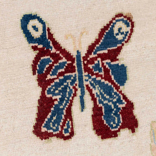 Modern oriental hand-knotted rug with butterfly motifs in ivory, pastel, burgundy tones, 9x12 ft
