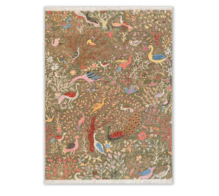 Green Colorful Peacock Beautiful Garden Scene Handmade Wool Rug