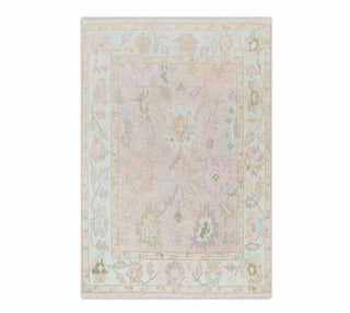 Muted Pink Blue Turkish Oushak Handmade Wool Neutral Look Area Rug