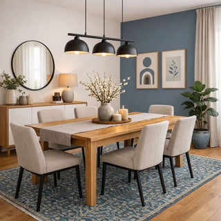 Hand-knotted rug in soft blue and ivory with geometric lattice and tree motif pattern design.
