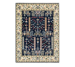 Navy Tree Of Life Modern Designer Fine Wool Oushak Style Rug