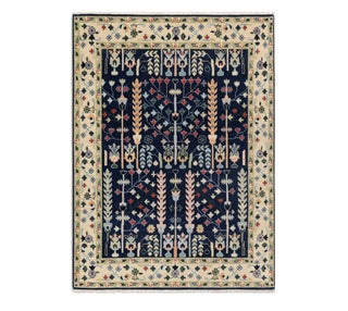 8x10 Navy Tree Of Life Modern Designer Fine Wool Oushak Style Rug